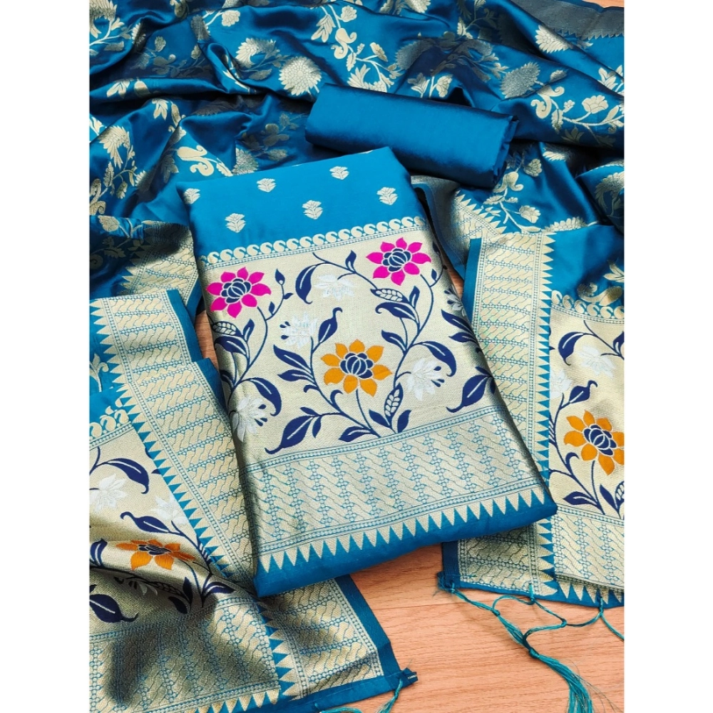 Blue Banarasi Silk Unstitched Salwar Suit Material