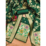Generic Women's Banarasi Silk Printed Unstitched Salwar Suit Material With Dupatta (Green, 3Mtrs) - Image 2