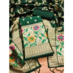 Green Banarasi Silk Unstitched Salwar Suit Material for Women