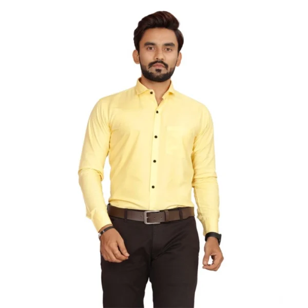 Generic Men's Casual Cotton Solid Full Sleeve Shirt (Yellow)