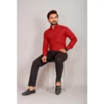 Generic Men's Casual Cotton Solid Full Sleeve Shirt (Red) - Image 3