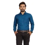 Generic Men's Casual Cotton Solid Full Sleeve Shirt (Blue)