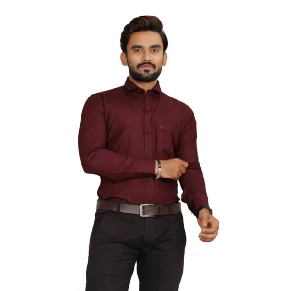 Generic Men's Casual Cotton Solid Full Sleeve Shirt (Brown)