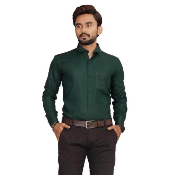 Generic Men's Casual Cotton Solid Full Sleeve Shirt (Green)