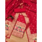 Red Banarasi Silk Unstitched Salwar Suit Material with Dupatta
