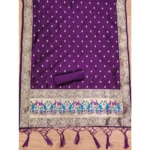 Generic Women's Banarasi Silk Printed Unstitched Salwar Suit Material With Dupatta (Purple, 3Mtrs) - Image 2