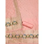 Generic Women's Banarasi Silk Printed Unstitched Salwar Suit Material With Dupatta (Peach, 3Mtrs) - Image 2