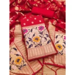 Red Banarasi Silk Unstitched Salwar Suit Material