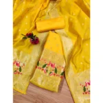 Generic Women's Banarasi Silk Printed Unstitched Salwar Suit Material With Dupatta (Yellow, 3Mtrs) - Image 4