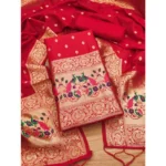 Generic Women's Banarasi Silk Printed Unstitched Salwar Suit Material With Dupatta (Red, 3Mtrs) - Image 4