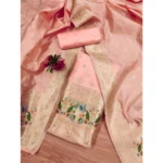 Generic Women's Banarasi Silk Printed Unstitched Salwar Suit Material With Dupatta (Peach, 3Mtrs) - Image 4