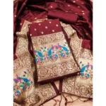 Maroon Banarasi Silk Unstitched Salwar Suit Material with Dupatta
