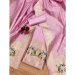 Generic Women's Banarasi Silk Printed Unstitched Salwar Suit Material With Dupatta (Pink, 3Mtrs) - Image 4
