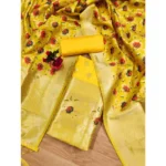 Generic Women's Banarasi Silk Printed Unstitched Salwar Suit Material With Dupatta (Yellow, 3Mtrs) - Image 3