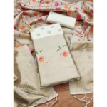 Generic Women's Banarasi Silk Printed Unstitched Salwar Suit Material With Dupatta (White, 3Mtrs) - Image 2