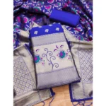 Generic Women's Banarasi Silk Printed Unstitched Salwar Suit Material With Dupatta (Rblue, 3Mtrs) - Image 4