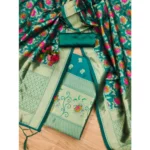 Generic Women's Banarasi Silk Printed Unstitched Salwar Suit Material With Dupatta (Rama, 3Mtrs) - Image 2