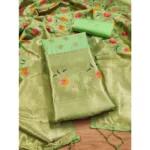 Generic Women's Banarasi Silk Printed Unstitched Salwar Suit Material With Dupatta (Pista, 3Mtrs) - Image 4