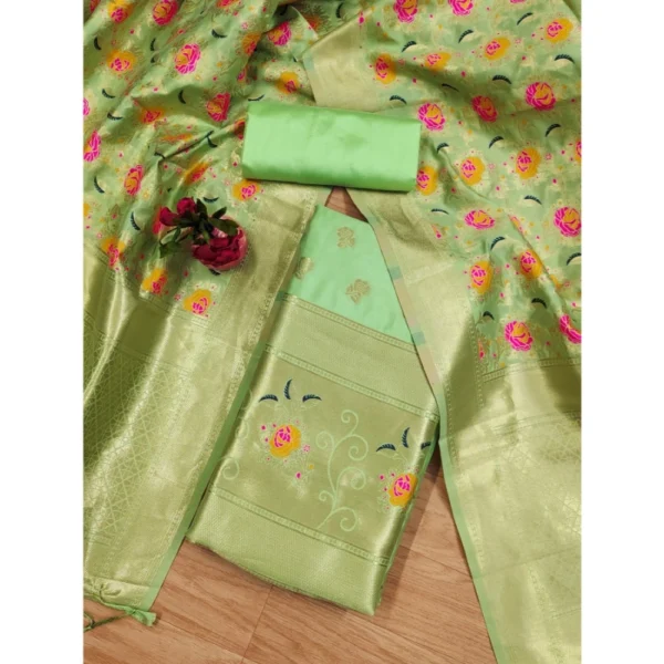 Pista Banarasi Silk Unstitched Salwar Suit Material