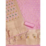Generic Women's Banarasi Silk Printed Unstitched Salwar Suit Material With Dupatta (Pink, 3Mtrs) - Image 2