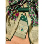 Generic Women's Banarasi Silk Printed Unstitched Salwar Suit Material With Dupatta (Green, 3Mtrs) - Image 4