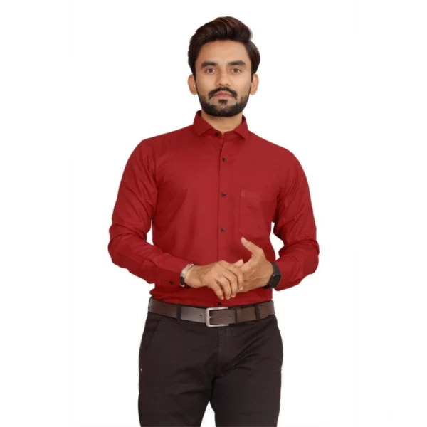 Generic Men's Casual Cotton Solid Full Sleeve Shirt (Red)