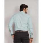 Generic Men's Casual Cotton Solid Full Sleeve Shirt (Aqua) - Image 4