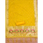 Generic Women's Banarasi Silk Printed Unstitched Salwar Suit Material With Dupatta (Yellow, 3Mtrs) - Image 3