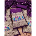 Generic Women's Banarasi Silk Printed Unstitched Salwar Suit Material With Dupatta (Purple, 3Mtrs) - Image 4