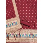Generic Women's Banarasi Silk Printed Unstitched Salwar Suit Material With Dupatta (Maroon, 3Mtrs) - Image 2