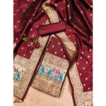 Generic Women's Banarasi Silk Printed Unstitched Salwar Suit Material With Dupatta (Maroon, 3Mtrs) - Image 4
