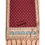 Generic Women's Banarasi Silk Printed Unstitched Salwar Suit Material With Dupatta (Maroon, 3Mtrs) - Image 3