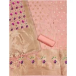 Generic Women's Banarasi Silk Printed Unstitched Salwar Suit Material With Dupatta (Peach, 3Mtrs) - Image 4