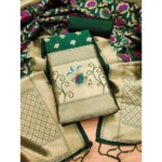 Generic Women's Banarasi Silk Printed Unstitched Salwar Suit Material With Dupatta (Green, 3Mtrs)
