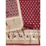 Generic Women's Banarasi Silk Printed Unstitched Salwar Suit Material With Dupatta (Maroon, 3Mtrs) - Image 3