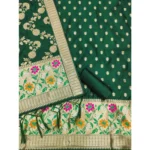 Generic Women's Banarasi Silk Printed Unstitched Salwar Suit Material With Dupatta (Green, 3Mtrs) - Image 3