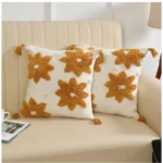 Generic Cotton Flower Tufted Cushion Pillow Cover 16x16 Inch Pack of 2 (Yellow)