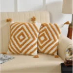 Generic Cotton Diamond Tufted Cushion Pillow Cover 16x16 Inch Pack of 2 (Yellow)