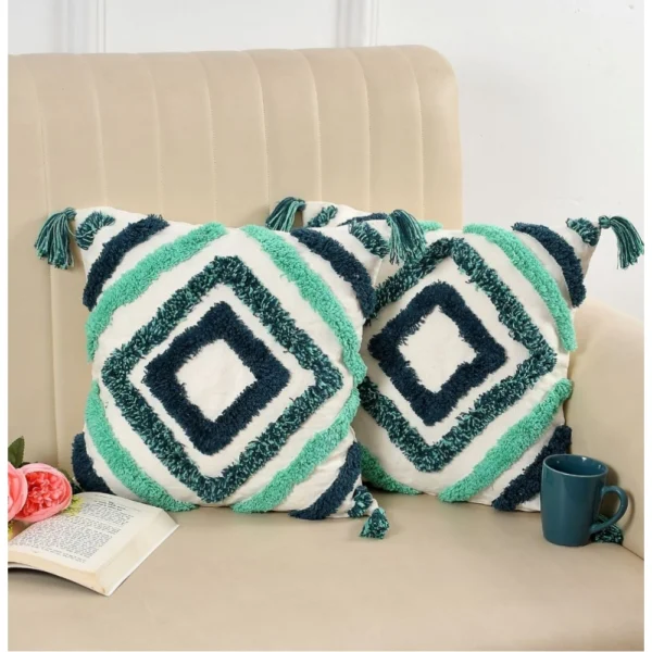 Generic Cotton Tufted Cushion Pillow Cover 16x16 Inch Pack of 2 (Green)