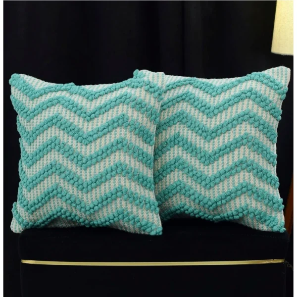 Generic Cotton Handcrafted Pit Loom Cushion Cover 16x16 Inch Pack of 2 (Sea Green)