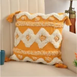 Generic Cotton Tufted Cushion Pillow Cover 16x16 Inch Pack of 2 (Yellow White) - Image 2