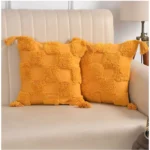 Generic Cotton Tufted Cushion Pillow Cover 16x16 Inch Pack of 2 (Yellow)