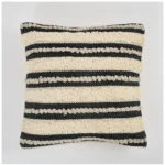 Generic Cotton Striped Handcrafted Pit Loom Cushion Cover 16x16 Inch Pack of 2 (Black Cream)
