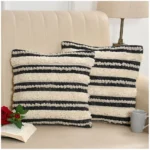 Generic Cotton Diamond Handcrafted Pit Loom Cushion Cover 16x16 Inch Pack of 2 (Black Cream) - Image 2