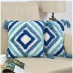 Generic Cotton Tufted Cushion Pillow Cover 16x16 Inch Pack of 2 (Blue)