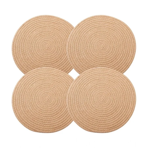 Generic Cotton Dining Table Round Placemat Mats Set of 4 (Beige)
