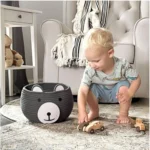 Generic Cotton Bear Shaped Storage Baskets Pack of 1 (Grey) - Image 3