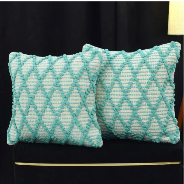 Generic Cotton Handcrafted Pit Loom Cushion Cover 16x16 Inch Pack of 2 (Sea Green)