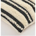 Generic Cotton Striped Handcrafted Pit Loom Cushion Cover 16x16 Inch Pack of 2 (Black Cream) - Image 2