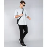 Generic Men's Casual Viscose Rayon Striped Full Sleeve Collar Shirt (Grey) - Image 4